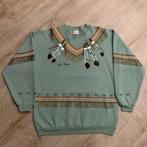 Vintage 90s Lifestyles Green Southwestern Native American Sweatshirt Womens L/XL